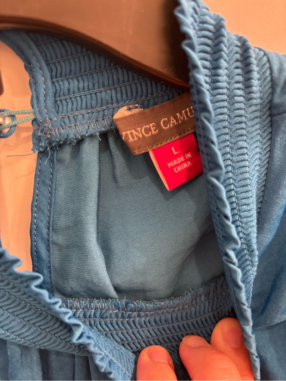 Vince Camuto Royal Blue Smocked High-Neck Blouse - Picture 3 of 4